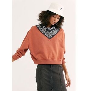 Free People James Pullover Bandana Neckline Cotton Sweatshirt